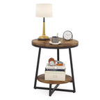MAYEERTY Table d'appoint ronde à 2 niveaux, étagère ouverte, assemblage facile, pièces étiquetées, usage domestique