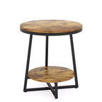 MAYEERTY Table d'appoint ronde à 2 niveaux, étagère ouverte, assemblage facile, pièces étiquetées, usage domestique