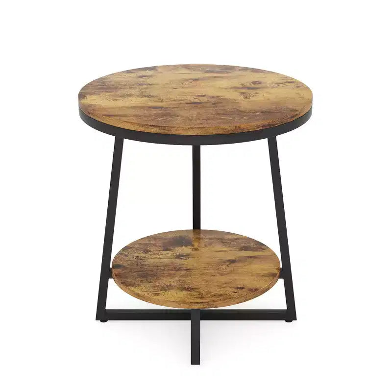 MAYEERTY Table d'appoint ronde à 2 niveaux, étagère ouverte, assemblage facile, pièces étiquetées, usage domestique