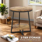 MAYEERTY Table d'appoint ronde à 2 niveaux, étagère ouverte, assemblage facile, pièces étiquetées, usage domestique
