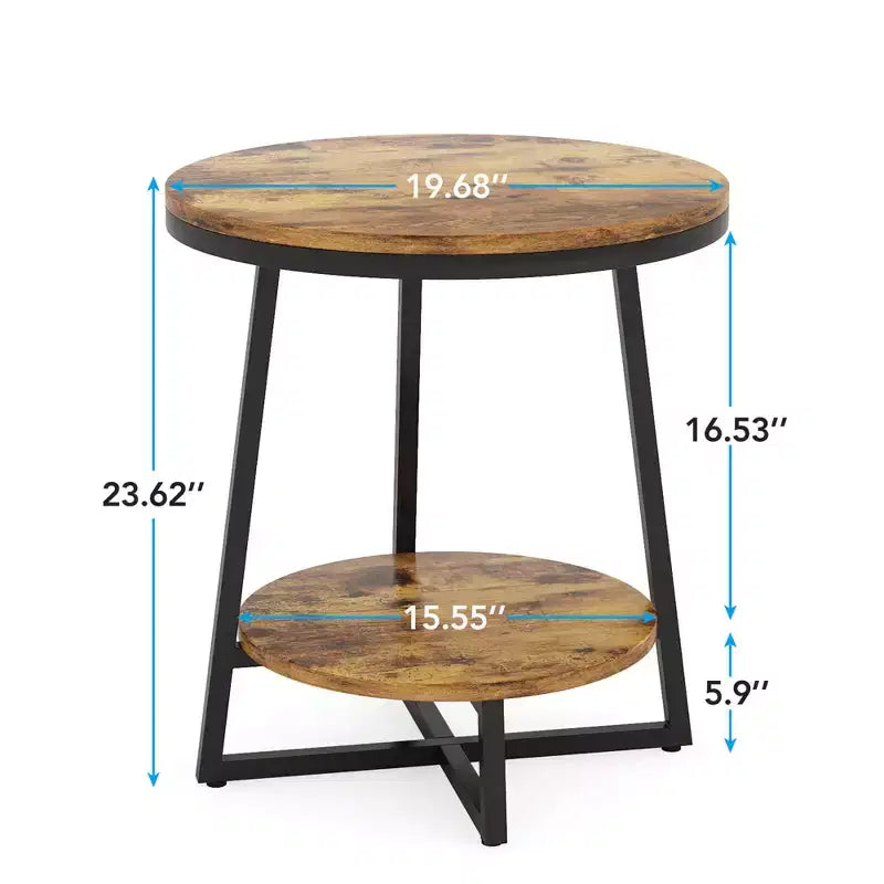 MAYEERTY Table d'appoint ronde à 2 niveaux, étagère ouverte, assemblage facile, pièces étiquetées, usage domestique
