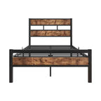 Cadre de lit plateforme CLIHOME avec tête de lit en bois rustique vintage, support à lattes métalliques solides, aucun sommier tapissier requis