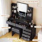 Coiffeuse avec miroir, coiffeuse de maquillage avec tiroirs et station de charge, 3 couleurs d'éclairage réglables