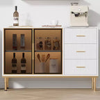 46.4 Buffet de salle à manger avec rangement, 2 portes vitrées, 3 tiroirs et étagères, dessus en marbre, meuble de rangement pour salle à manger