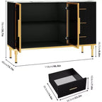 46.4 Buffet de salle à manger avec rangement, 2 portes vitrées, 3 tiroirs et étagères, dessus en marbre, meuble de rangement pour salle à manger