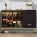 46.4 Buffet de salle à manger avec rangement, 2 portes vitrées, 3 tiroirs et étagères, dessus en marbre, meuble de rangement pour salle à manger