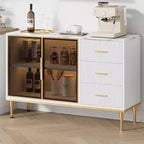 46.4 Buffet de salle à manger avec rangement, 2 portes vitrées, 3 tiroirs et étagères, dessus en marbre, meuble de rangement pour salle à manger