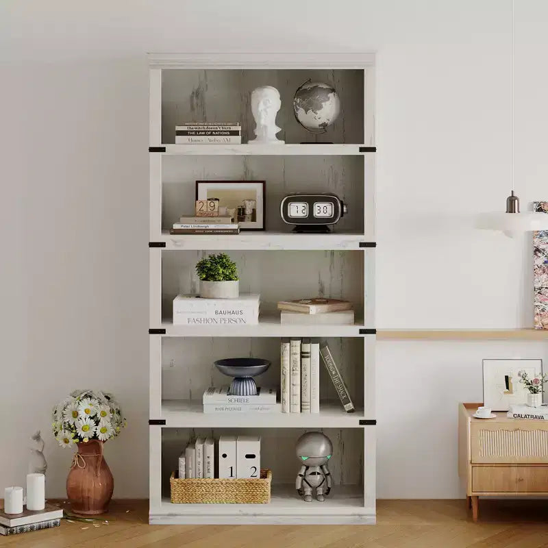Étagère en bois à 5 niveaux, étagère de rangement style ferme avec étagères d'exposition, bibliothèque haute
