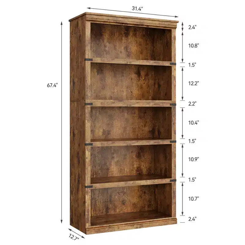 Étagère en bois à 5 niveaux, étagère de rangement style ferme avec étagères d'exposition, bibliothèque haute