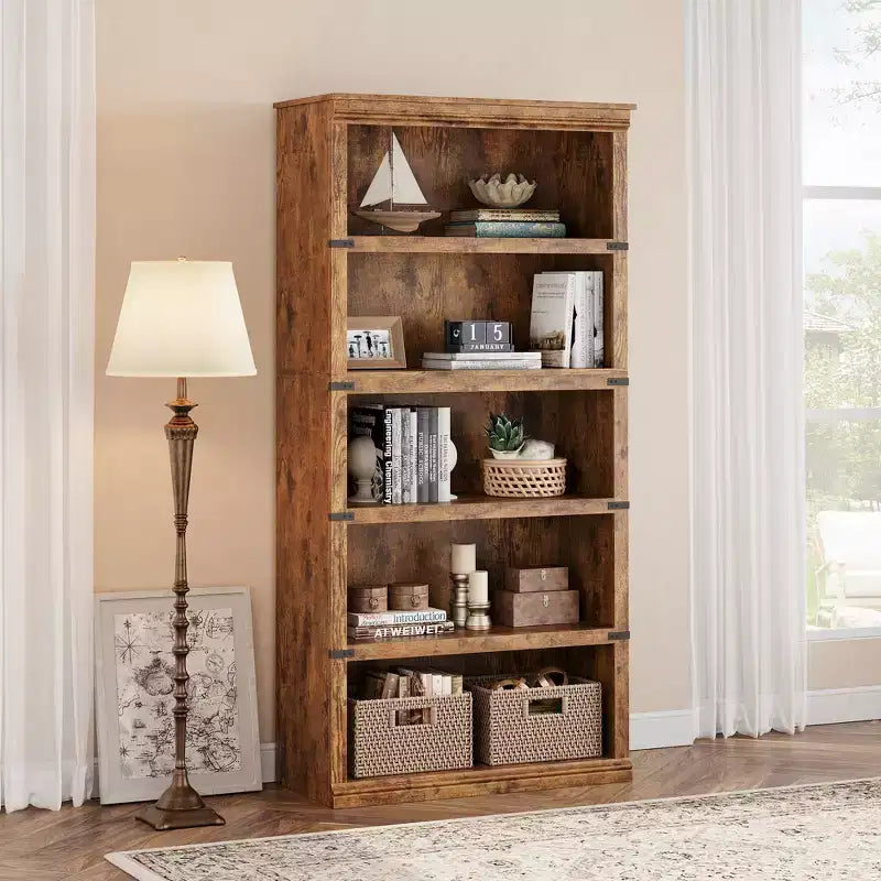 Étagère en bois à 5 niveaux, étagère de rangement style ferme avec étagères d'exposition, bibliothèque haute
