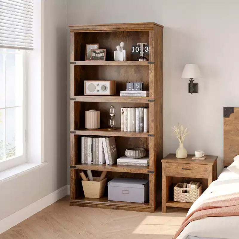 Étagère en bois à 5 niveaux, étagère de rangement style ferme avec étagères d'exposition, bibliothèque haute