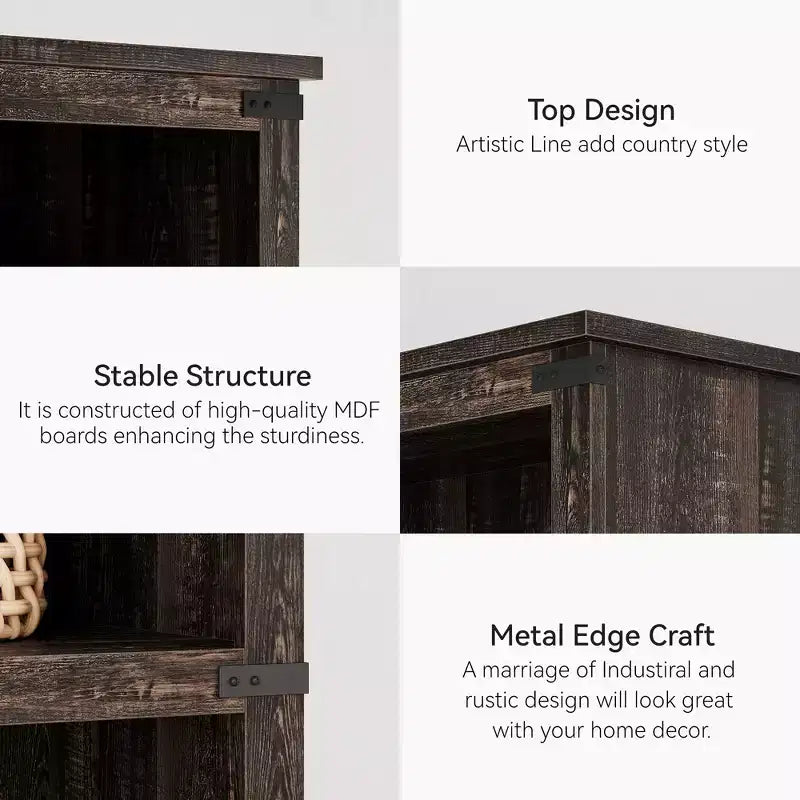 Étagère en bois à 5 niveaux, étagère de rangement style ferme avec étagères d'exposition, bibliothèque haute