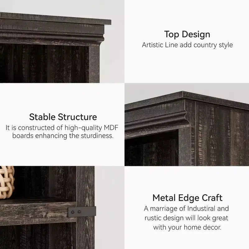 Étagère en bois à 5 niveaux, étagère de rangement style ferme avec étagères d'exposition, bibliothèque haute