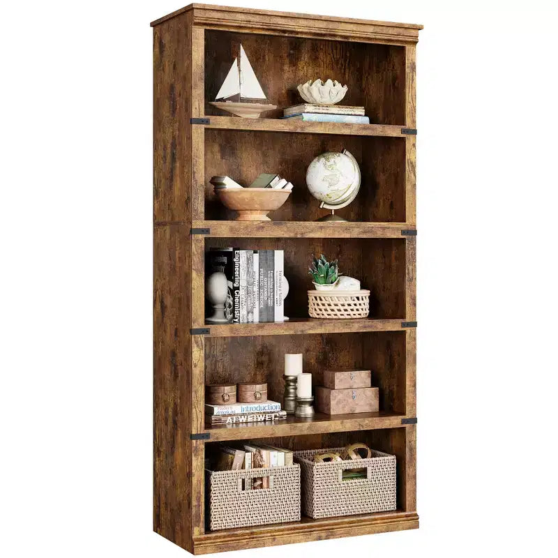 Étagère en bois à 5 niveaux, étagère de rangement style ferme avec étagères d'exposition, bibliothèque haute
