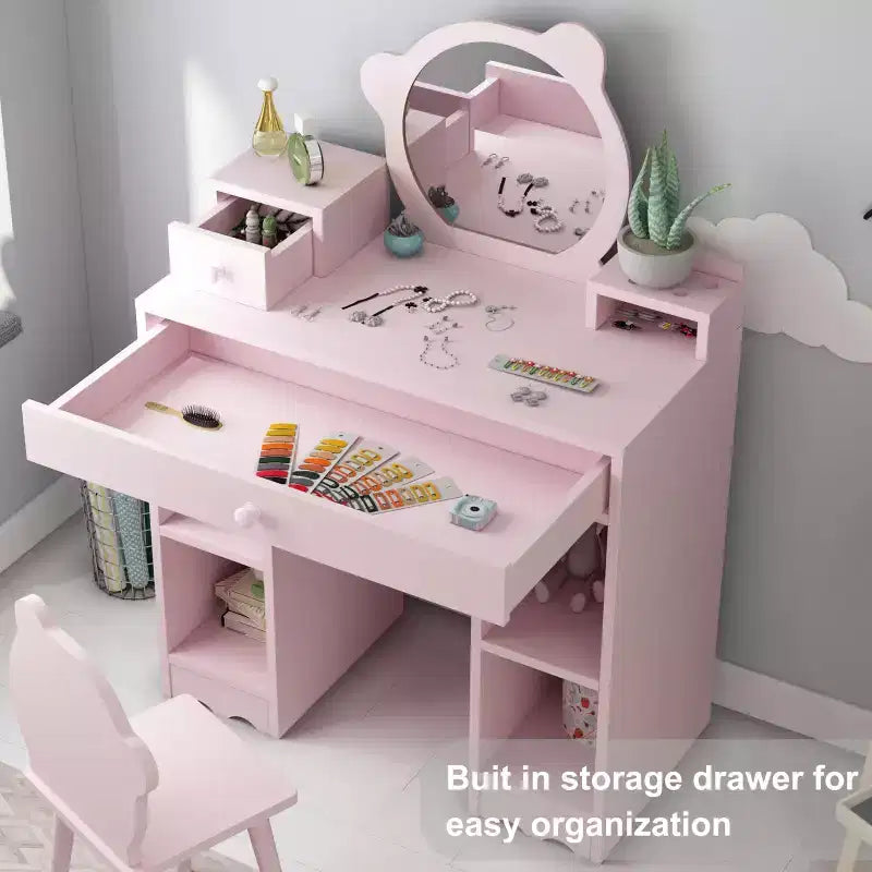 Coiffeuse et chaise de princesse 2-en-1 avec rangement – Coiffeuse pour enfant – Rose