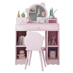 Coiffeuse et chaise de princesse 2-en-1 avec rangement – Coiffeuse pour enfant – Rose