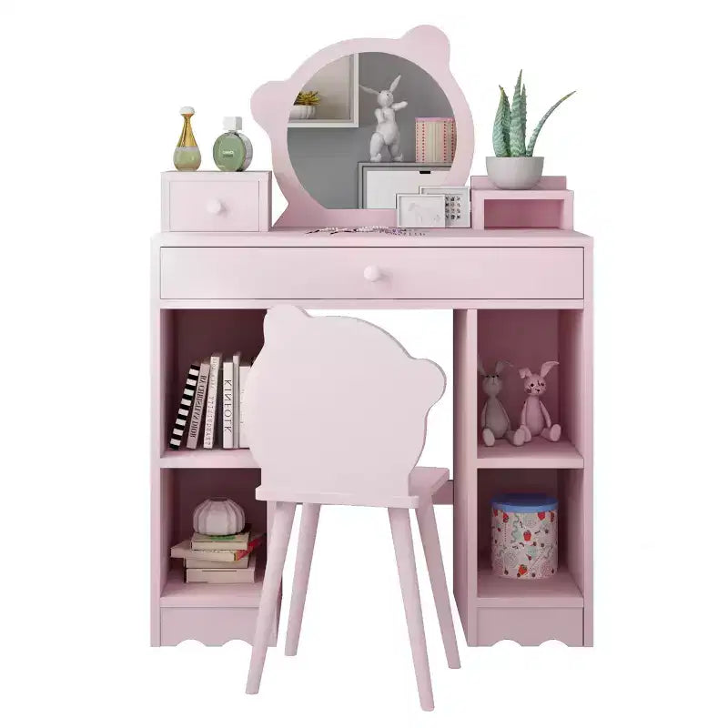 Coiffeuse et chaise de princesse 2-en-1 avec rangement – Coiffeuse pour enfant – Rose