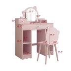 Coiffeuse et chaise de princesse 2-en-1 avec rangement – Coiffeuse pour enfant – Rose