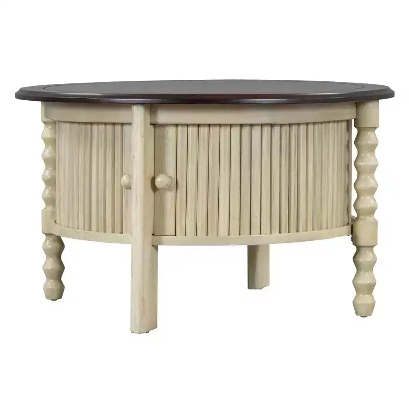 Table basse ovale/ronde vintage Table basse d'appoint Table d'appoint canapé Table de centre avec tiroir/porte coulissante, Noyer/Beige+Espresso-ModernLuxe