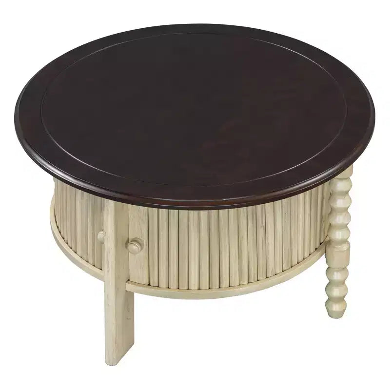 Table basse ovale/ronde vintage Table basse d'appoint Table d'appoint canapé Table de centre avec tiroir/porte coulissante, Noyer/Beige+Espresso-ModernLuxe