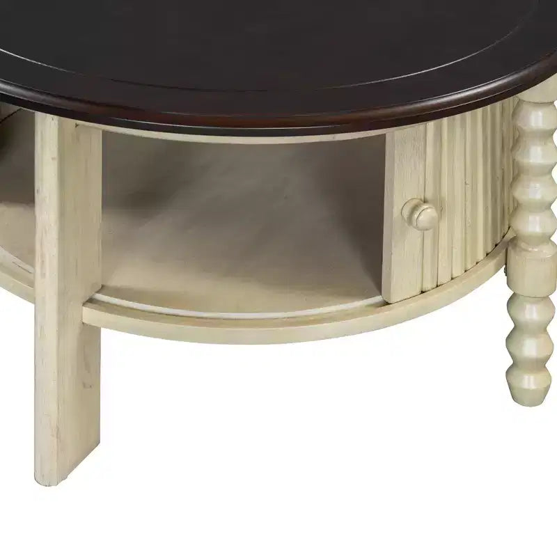 Table basse ovale/ronde vintage Table basse d'appoint Table d'appoint canapé Table de centre avec tiroir/porte coulissante, Noyer/Beige+Espresso-ModernLuxe
