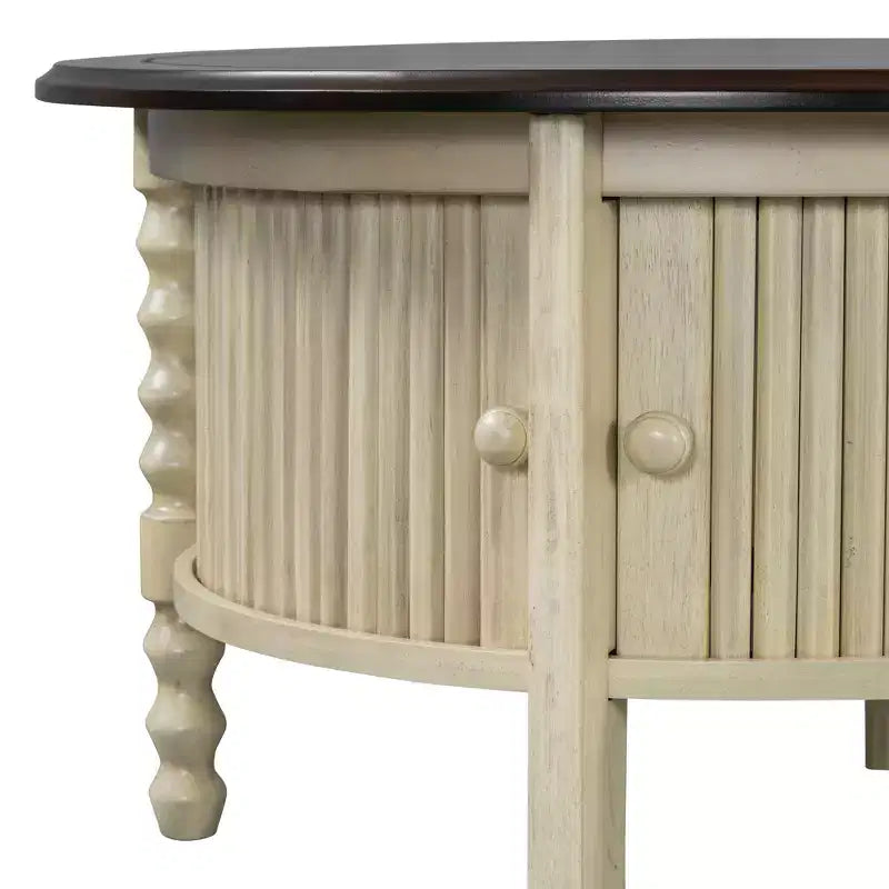 Table basse ovale/ronde vintage Table basse d'appoint Table d'appoint canapé Table de centre avec tiroir/porte coulissante, Noyer/Beige+Espresso-ModernLuxe