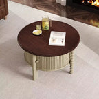 Table basse ovale/ronde vintage Table basse d'appoint Table d'appoint canapé Table de centre avec tiroir/porte coulissante, Noyer/Beige+Espresso-ModernLuxe