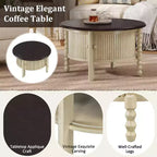 Table basse ovale/ronde vintage Table basse d'appoint Table d'appoint canapé Table de centre avec tiroir/porte coulissante, Noyer/Beige+Espresso-ModernLuxe