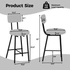 Lot de 4 tabourets de bar à hauteur de comptoir, chaises de bar rembourrées avec assise ronde, tabourets de bar modernes avec dossier et repose-pieds en métal