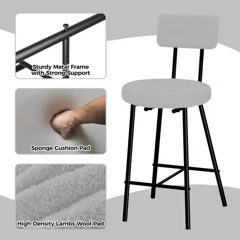 Lot de 4 tabourets de bar à hauteur de comptoir, chaises de bar rembourrées avec assise ronde, tabourets de bar modernes avec dossier et repose-pieds en métal