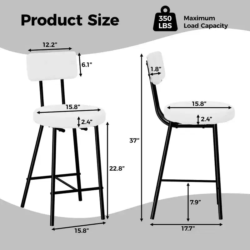Lot de 4 tabourets de bar à hauteur de comptoir, chaises de bar rembourrées avec assise ronde, tabourets de bar modernes avec dossier et repose-pieds en métal