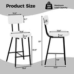 Lot de 4 tabourets de bar à hauteur de comptoir, chaises de bar rembourrées avec assise ronde, tabourets de bar modernes avec dossier et repose-pieds en métal