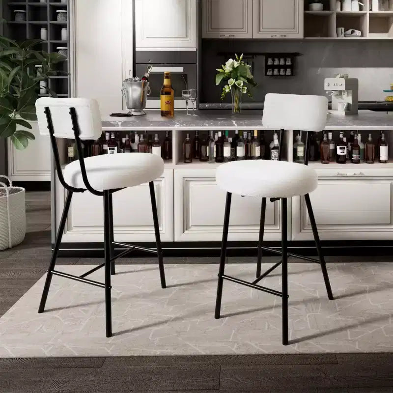 Lot de 4 tabourets de bar à hauteur de comptoir, chaises de bar rembourrées avec assise ronde, tabourets de bar modernes avec dossier et repose-pieds en métal