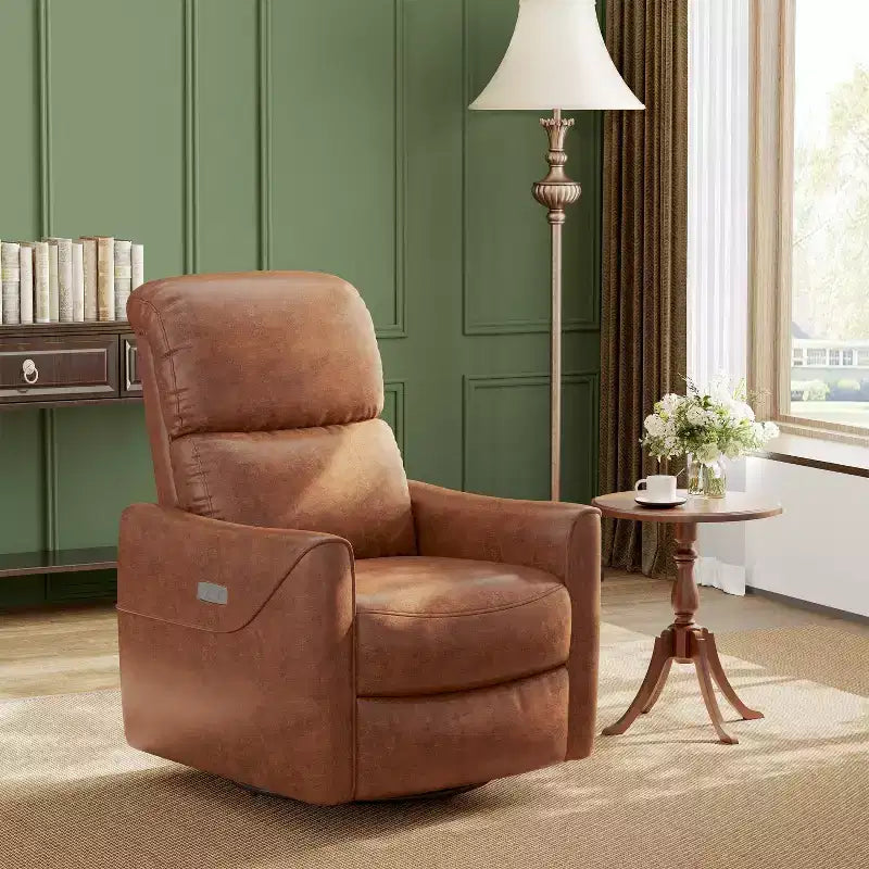 Fauteuil inclinable pivotant et à bascule, inclinable manuel avec support lombaire et revêtement en similicuir, fauteuil inclinable confortable