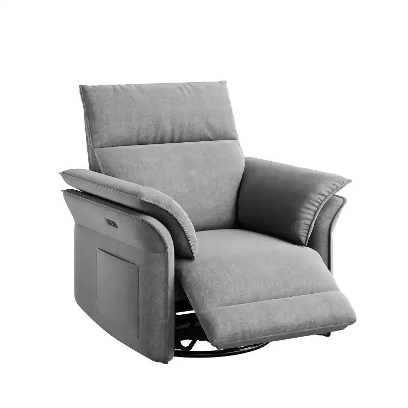 Fauteuil inclinable électrique, fauteuil inclinable, pivotant et coulissant à 270°, fauteuil en cuir PU, poches latérales de rangement et port de chargement USB