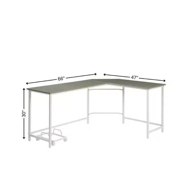 HomeRoots Bureau d'ordinateur en forme de L, 66 po, gris et blanc