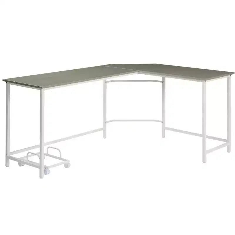 HomeRoots Bureau d'ordinateur en forme de L, 66 po, gris et blanc