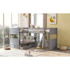 Lit mezzanine triple Okak avec rangement, lits superposés peu encombrants avec 2 tiroirs et aire de jeux en dessous, lits mezzanine hauts pour enfants et adolescents