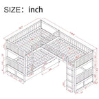 Lit mezzanine triple Okak avec rangement, lits superposés peu encombrants avec 2 tiroirs et aire de jeux en dessous, lits mezzanine hauts pour enfants et adolescents