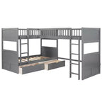 Lit mezzanine triple Okak avec rangement, lits superposés peu encombrants avec 2 tiroirs et aire de jeux en dessous, lits mezzanine hauts pour enfants et adolescents