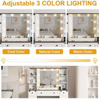 Coiffeuse avec grand miroir LED lumineux 3 modes, coiffeuse en bois pour chambre à coucher avec prise de courant, tiroirs, tabouret de rangement, rose