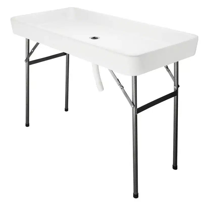 Karl Home Portable Party 4 FT. Folding Ice Cooler Table with Removable Matching Skirt and Drain Hose