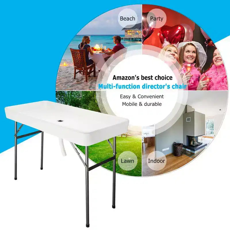 Table glacière pliante portable Karl Home Party de 4 pi avec jupe assortie amovible et tuyau de vidange