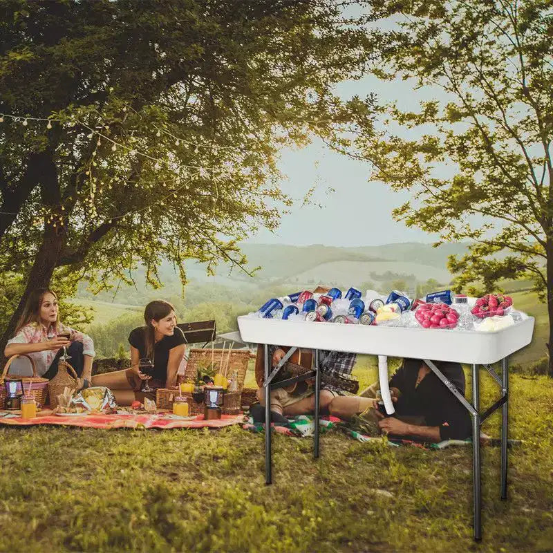 Table glacière pliante portable Karl Home Party de 4 pi avec jupe assortie amovible et tuyau de vidange