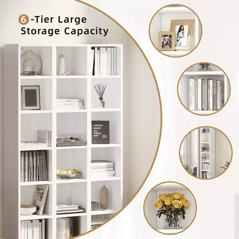 MAYEERTY Bibliothèque Ouverte à 6 Niveaux Grande Capacité de Rangement pour Livres Plantes Objets Décoratifs