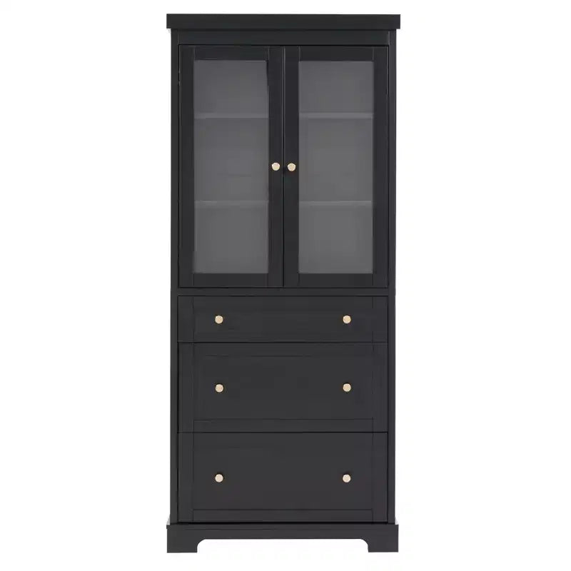 Meuble de salle de bain autoportant moderne de 178 cm avec 3 tiroirs et étagères réglables, portes en verre à fermeture douce, pour un rangement multi-pièces - ModernLuxe