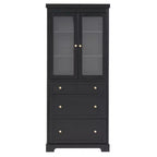 Meuble de salle de bain autoportant moderne de 178 cm avec 3 tiroirs et étagères réglables, portes en verre à fermeture douce, pour un rangement multi-pièces - ModernLuxe