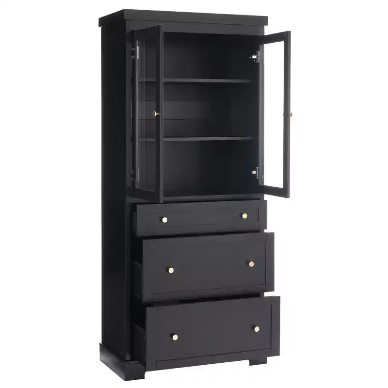 Meuble de salle de bain autoportant moderne de 178 cm avec 3 tiroirs et étagères réglables, portes en verre à fermeture douce, pour un rangement multi-pièces - ModernLuxe