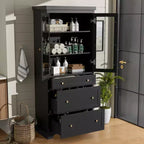 Meuble de salle de bain autoportant moderne de 178 cm avec 3 tiroirs et étagères réglables, portes en verre à fermeture douce, pour un rangement multi-pièces - ModernLuxe