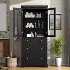 Meuble de salle de bain autoportant moderne de 178 cm avec 3 tiroirs et étagères réglables, portes en verre à fermeture douce, pour un rangement multi-pièces - ModernLuxe